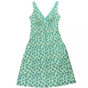 Boden Sleeveless Dress Knee High Green White Circles A Line Women's Sz 6/8